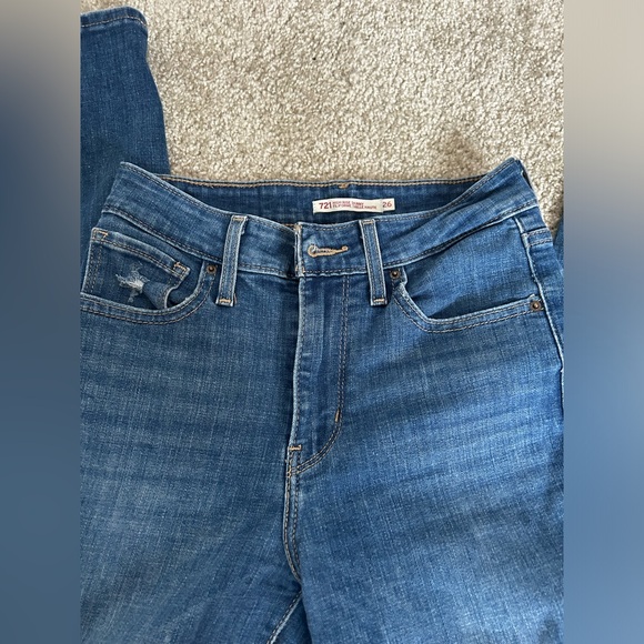 Levi’s 721 dark blue denim knee rips high waisted 26 - Picture 3 of 5